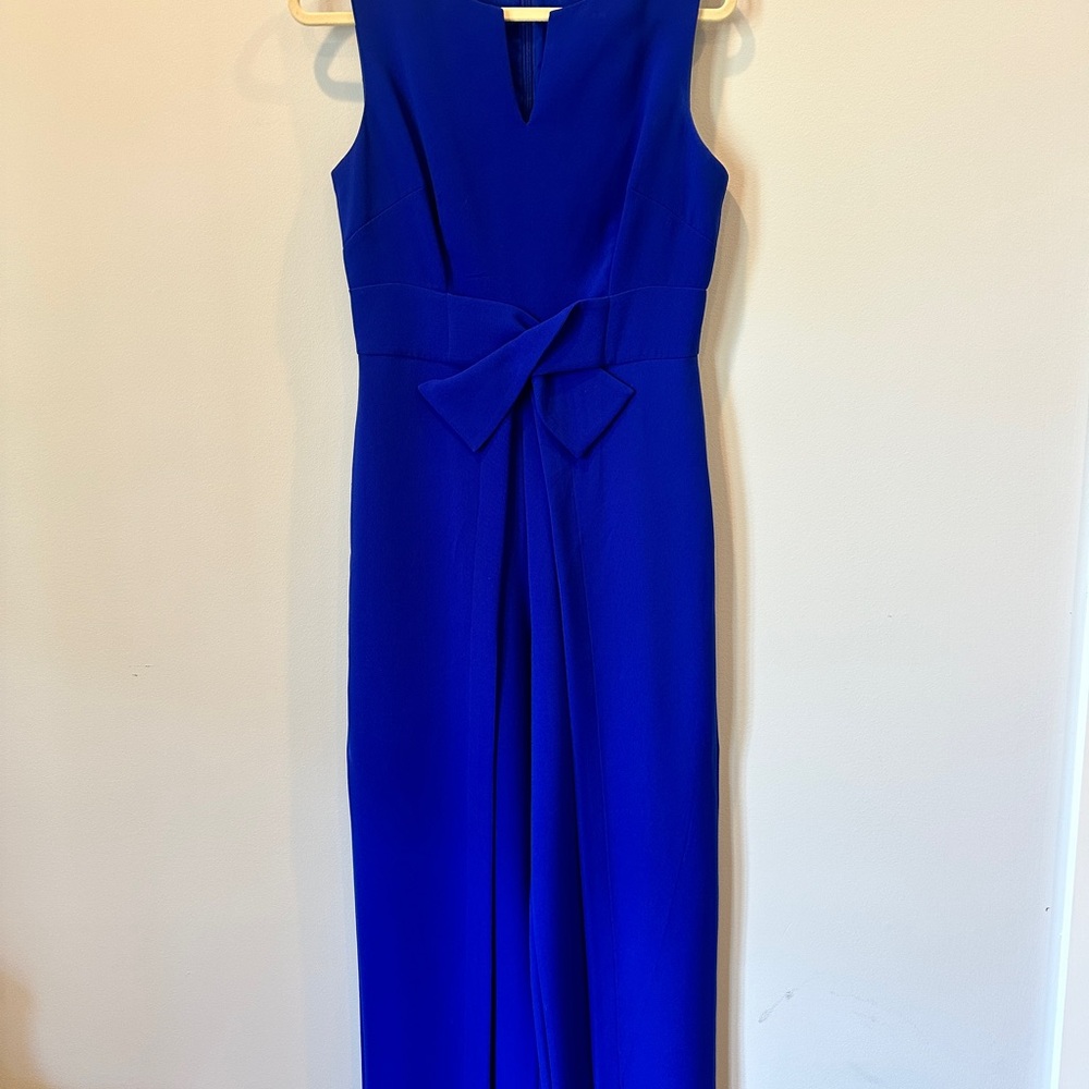 Sleeveless Royal Blue Sheath Dress with Waist Tie